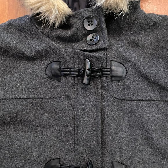 Gap Kids Wool-blend Grey Trendy Jacket, Faux Fur Hood -RARE! Sz XXL - Picture 2 of 4